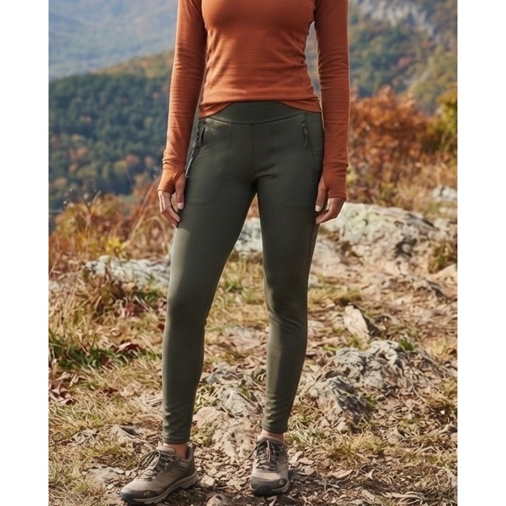 Athleta Peak Hybrid Fleece Tights Womens Size Medium Olive Green Thermal Active